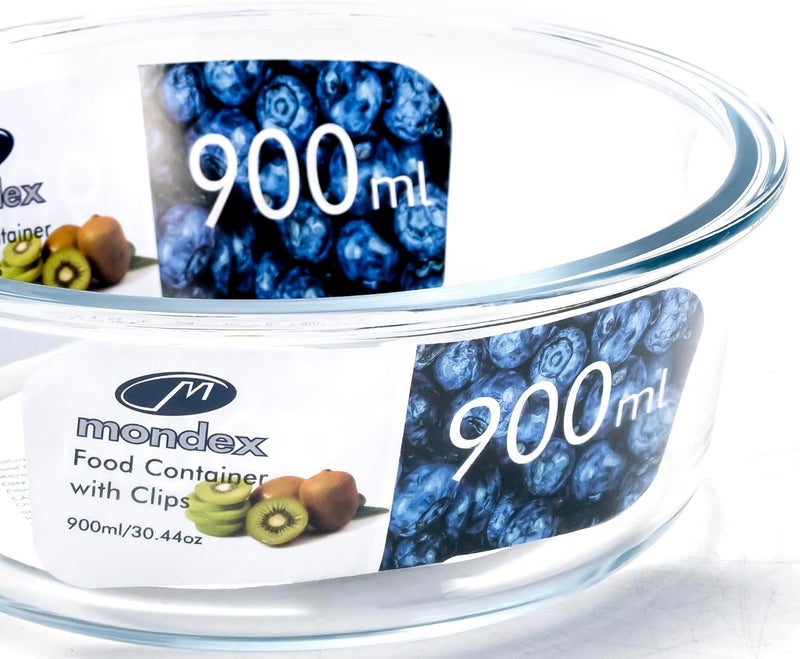 Mondex Borosilicate Glass Round Food Saver Food Storage Container Lunchbox with 900ml Capacity, Openable and Secure Air Vent, Silicone Seal, Plastic Lid - Image 3